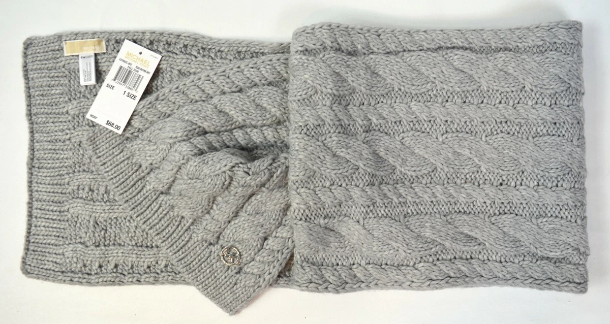 MICHAEL KORS Cable Knit Scarf Pearl Heather Gray One Size 68 in. x 9.5 in
