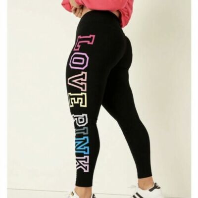 VICTORIAS SECRET LOVE PINK HIGH WAIST FULL LENGTH LEGGINGS BLACK