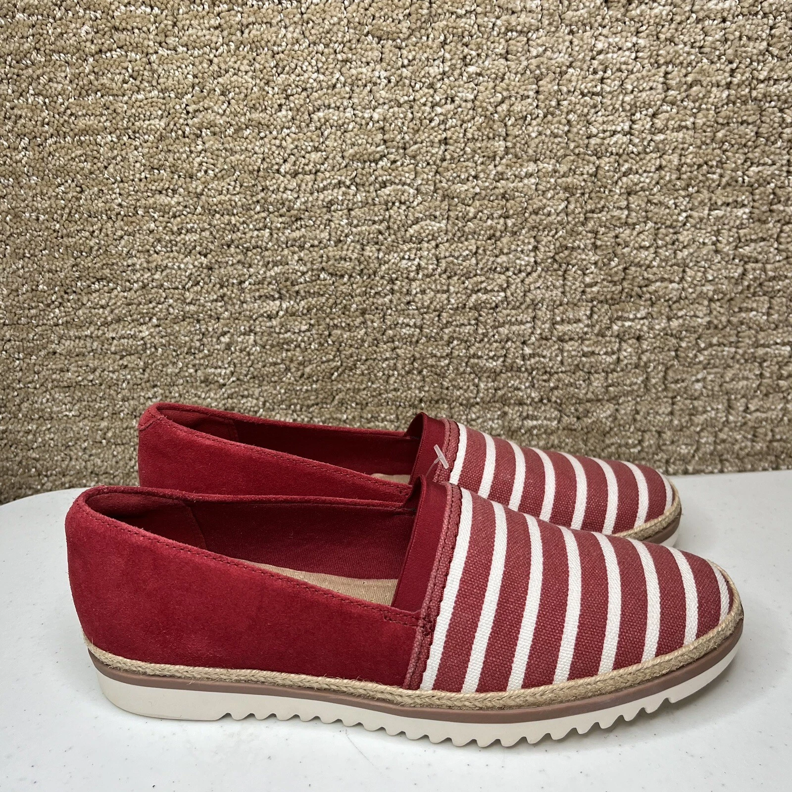 Mocassini Clarks Serena Paige taglia 6 5 rosso scamosciato a righe scarpe comode