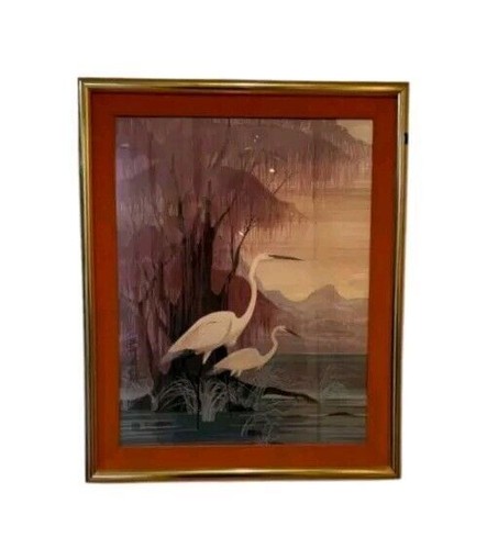 Vintage Hero Nim Asian Windsor Art Print – Framed Oriental Egrets Birds Wall Art
