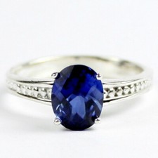 CREATED BLUE SAPPHIRE Sterling Silver Ladies Ring -Handmade   SR371