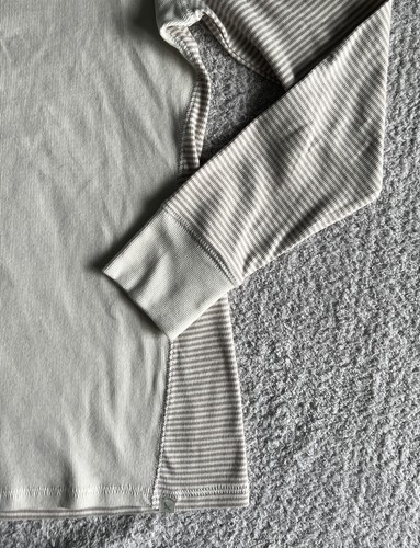Eddie Bauer Henley Top Shirt Women’s Large Ivory Stripe Semi Sheer Stretch - Picture 6 of 13