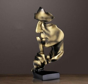 Art Deco Statue Abstract human face sculpture Keep Silence Figurine