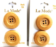 Vintage Lot WOOD 4-HOLE BUTTONS 1- 1/8" flat, Portugal, NOS, good condition