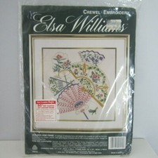 New Elsa Williams Golden Age Fans Crewel Embroidery Kit 0412 Linen Rare Beads