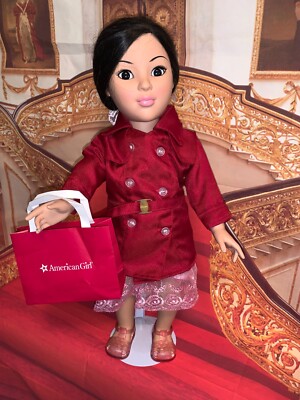 Doll Clothes fits 18'' Ma or AM doll Red raincoat and shopping bag