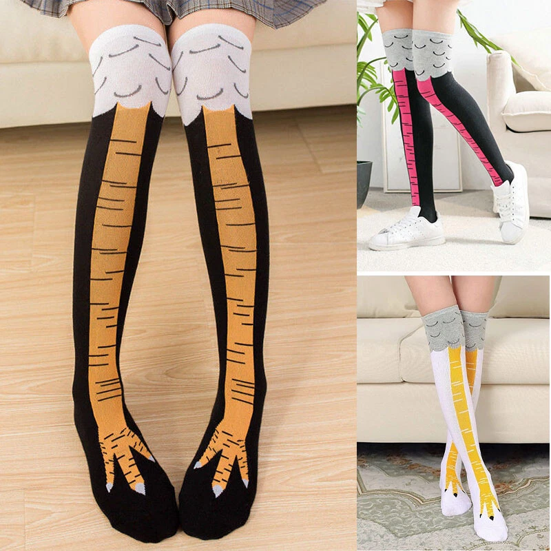 Chicken Socks Cartoon Leg Funny Stockings Feet Cotton Knee Thigh Paws Lovely