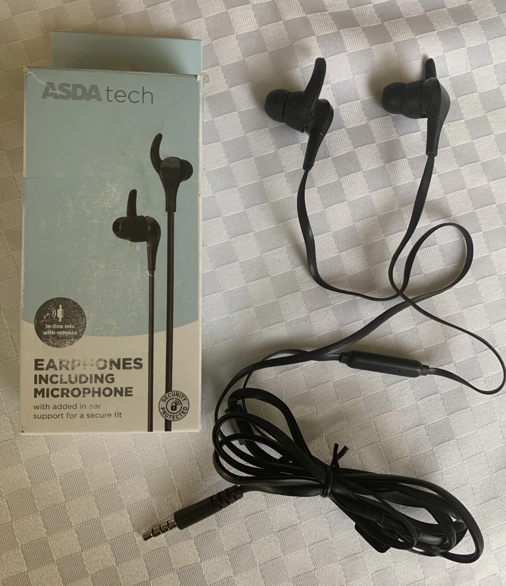 ASDA TECH WIRED EARPHONES W 3.5MM JACK 1.2M CABLE INBUILT MICROPHONE