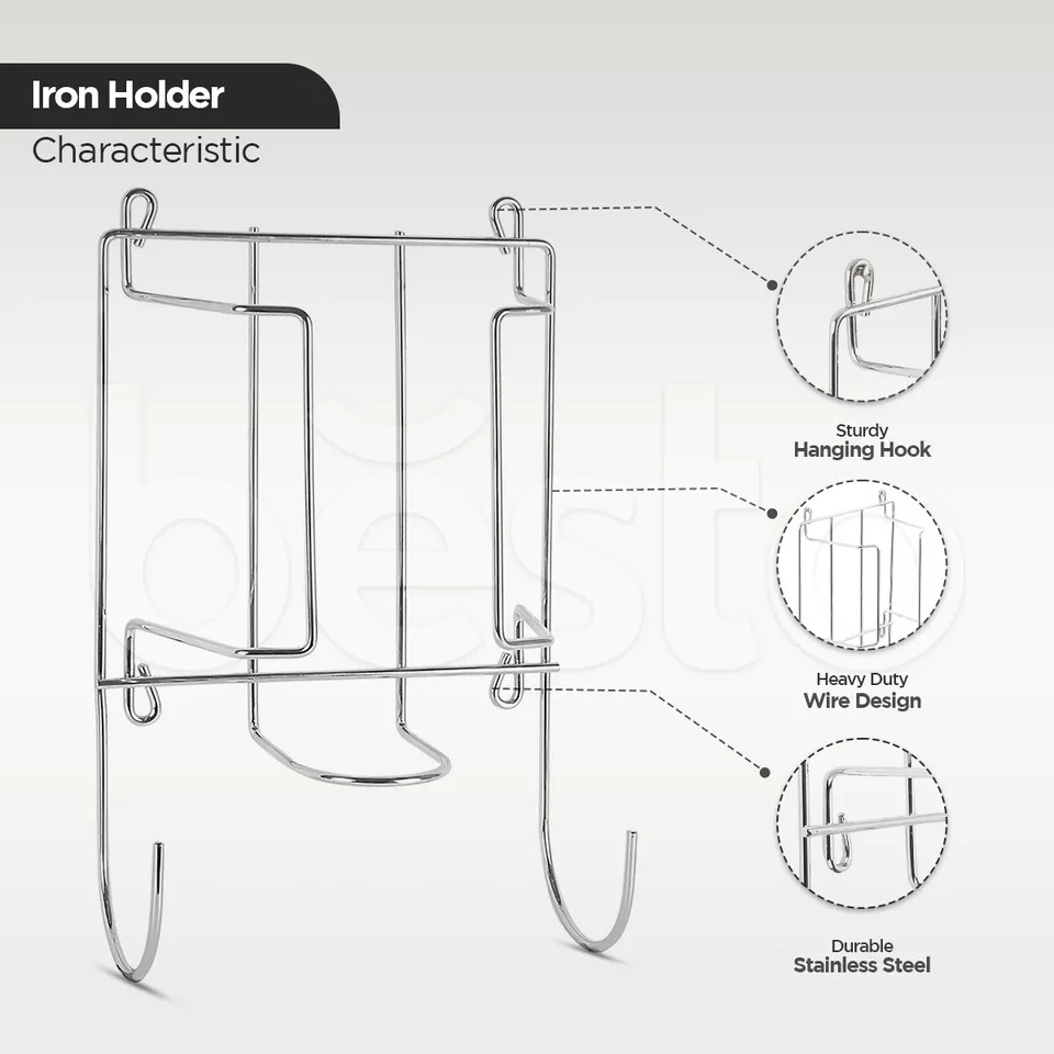 Iron Holder Storage Door and Wall–Mounted Steam Iron Stand Ironing Board Holder - Image 3 of 4