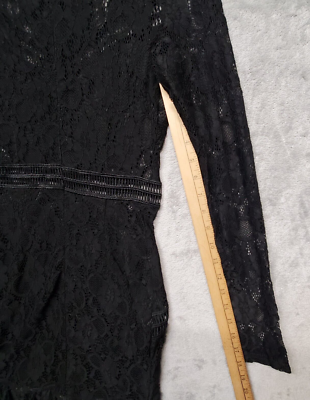 black lace ladder detail frill hem bodycon dress Long Sleeve Black Lace Chiffon Frill Detail Bodycon Dress Black Frill Detail  Stretch Dress Roman UK