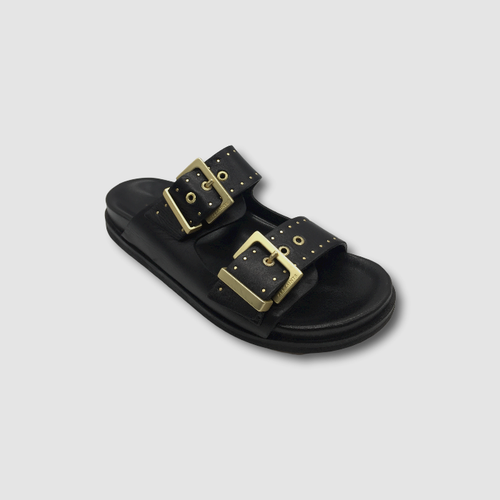 $299 AllSaints Women's Black Mae Stud Buckle Slide Sandal Size US 9/EU 39 |  eBay