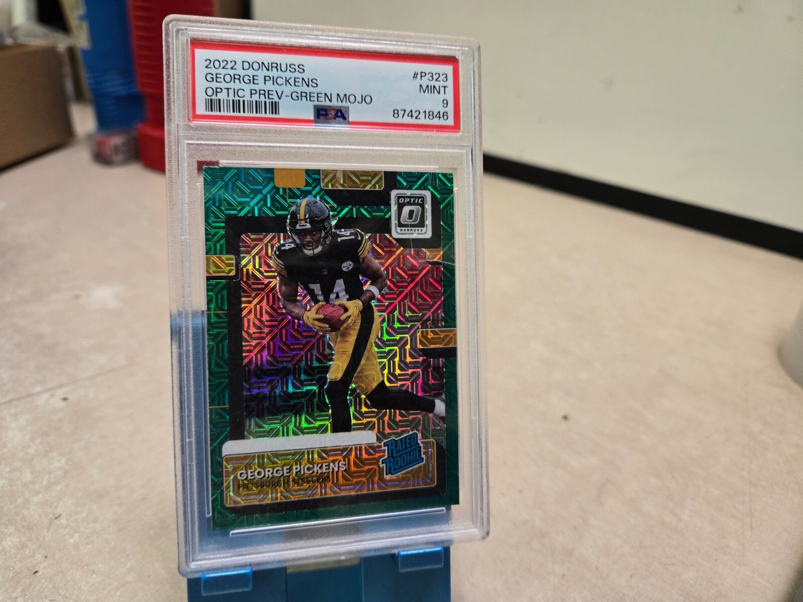 2022 Donruss Optic #223 George Pickens Optic Preview Green Mojo Psa 9