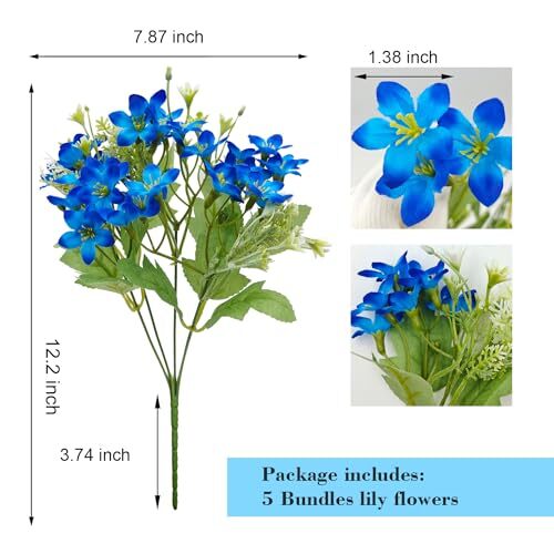 5 Bundles Artificial Silk Lily Flowers Fake Lilies Floral Faux Bouquet