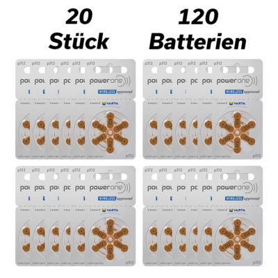 Varta PowerOne P312 PR41   20x 6er Blister   120 Hörgeräte-Batterien DHL