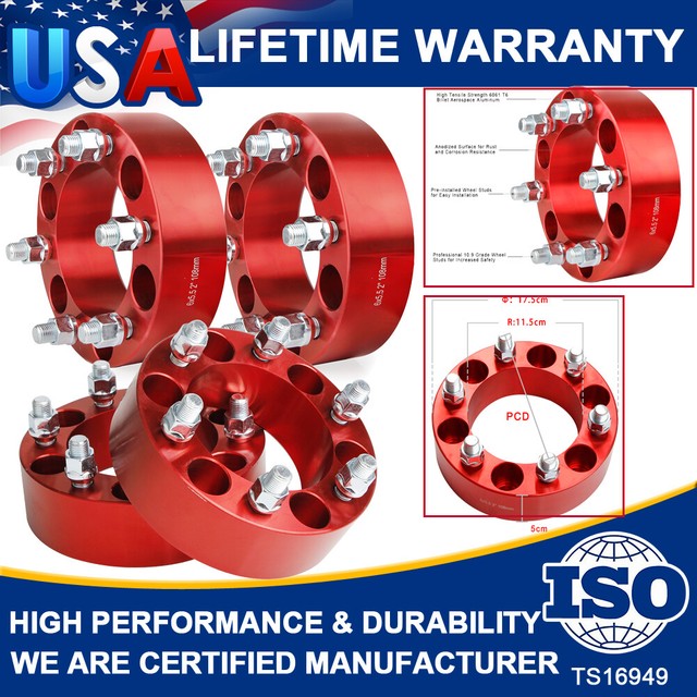 4X 2" 50mm Red Thick 6x5.5 14x1.5 Wheel Spacers For Chevy Silverado
