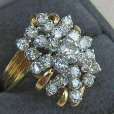 3.00 CT Round Cut Diamond Cocktail Cluster Women Ring 14K Yellow Gold Finish