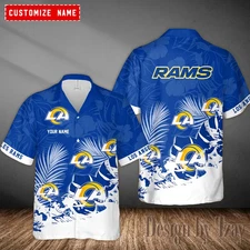 Los Angeles Football Team Ramss Hawaiian Button Down Shirt Unisex Adults S-5XL