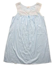 Vintage Vanity Fair Blue Pink Satin Lace Midi Chemise Nightgown Women Large
