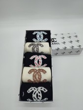Fashion Crew Socks 5 Pair Gift Box Logo Black Ivory Cozy Set NIB