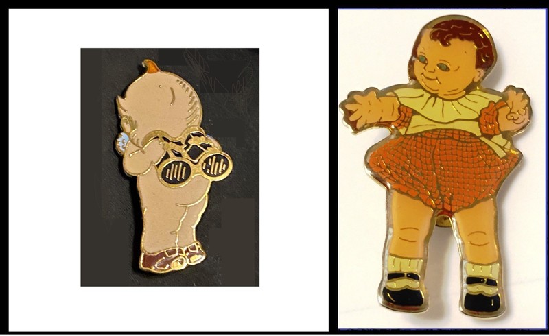2 Pins Kewpie binoculars Swing Latch + Scootles Tack Back  Kewpie Rose O'Neill