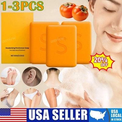 1~3PCS Swarva Persimmon Soap Bar Body Odor Control Deodorant Soap for Men&Women 