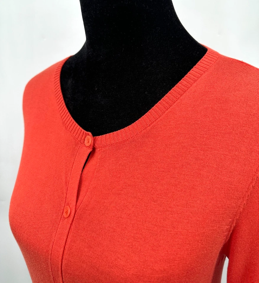 BCBGMAXAZRIA Womens Crew Neck Button Down Cardigan Sweater Small Orange Knit - Image 4 of 4