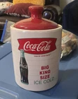Vintage Coca-Cola Ceramic Cookie Jar "Big King Size Ice Cold" w/Lid 9.5"