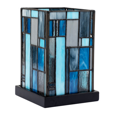 Designer Art Deco Tiffany Glas Tischlampe in Mitternachts- und Himmelblau von Happy...