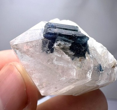 114 Ct. Well Terminated Indicolite Tourmaline Crystal On Quartz, Kunar, AFG