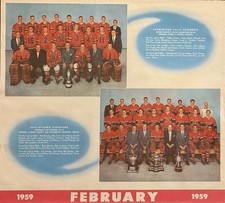 1958-59 JUNIOR CANADIENS, SHAWINIGAN CATARACTS TEAMS 14x17 Hockey Calendar Page