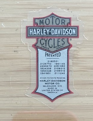 Harley Davidson Patented Oil Tank Window Sticker Plastic Decal 1.25  X 2 
