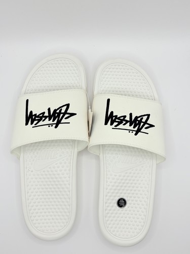 Nike Benassi Stussy Collaboration White Slide Sandals Size 11M