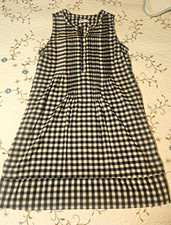 Sonoma Goods For Life Women's Black White Plaid Shift Knee Split Neck Dress M