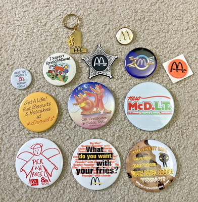Vintage McDonald's Pin-Back Crew Promotional Buttons/Items - Lot of 13 Different