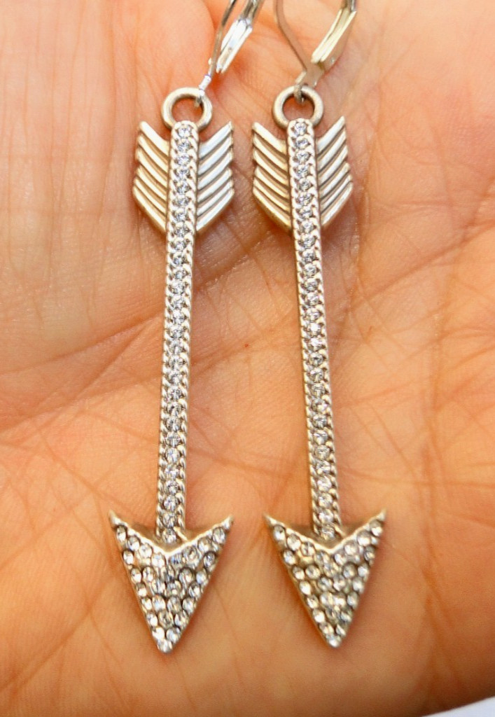 Altered Brighton Celestial Choose Love Silver Crystal Arrow Lever Back Earrings