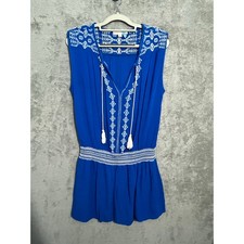 Love Stitch Dress Medium Royal Blue Embroidered Boho Tassels Beachy Coastal