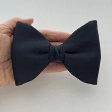 Vintage 70's Bow Tie Solid Black Men's Bowtie Wedding Prom Clip On Oversized Big