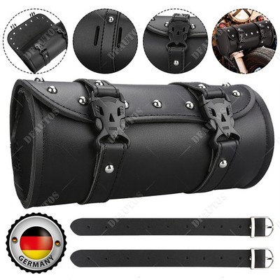 Motorrad Toolbag Werkzeug Leder Lenker Rolle Für Harley Chopper Tasche Schwarz