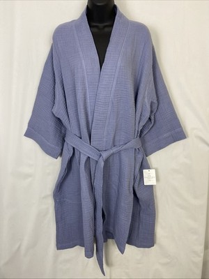 Spa Essentials by Sleep Sense Long Blue Wrap Robe Size L Turkish Cotton NWT$88
