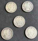 [Lot of 5] BARBER HALF DOLLARS .50  90% Silver $2.50 Face Value