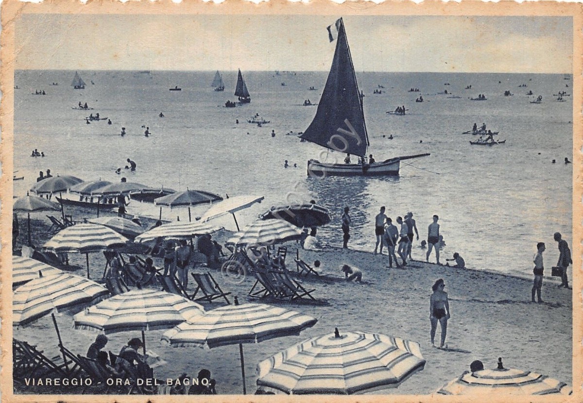 Cartolina - Postcard - Viareggio - Spiaggia - animata - 1948 - VG