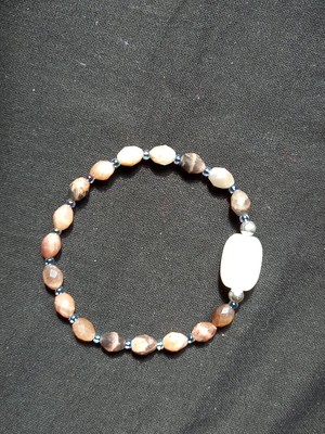 Natural Sunstone And White Branca Onyx 925 Sterling Silver Stretching Bracelet