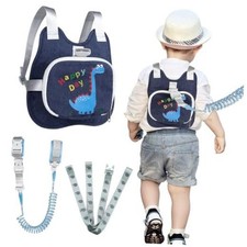 Toddler Harness Backpack Leash with Wrist Link  Cute Dinosaur Anti Dark Blue