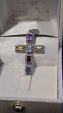 Croce in Oro Bianco 18 kt con Pietre Multicolore