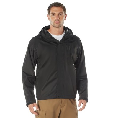 3754-L Rothco Packable Hooded Waterproof Rip-Stop Rain Jacket [Black, Large]