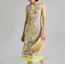 Farm Rio Anthropologie Knit Sleeveless Midi Dress in Lime & Purple Size Med NWT