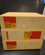 Lot of 3 Vintage Kodak Carousel Transvue 140 Slide Trays with Boxes