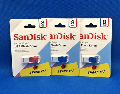 Set of 3 SanDisk Cruzer Edge Jump Drive 8GB USB Flash Drive Portable Data Stick