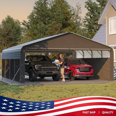 Carport Outdoor 20x20 FT Metal Canopy Upgraded Support W /220g Tarp Heavy Duty