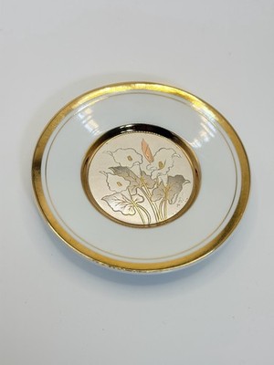 Vintage Art of Chokin Japan 24K Gold Edged Plate Calla Lily Flower 6 Inch